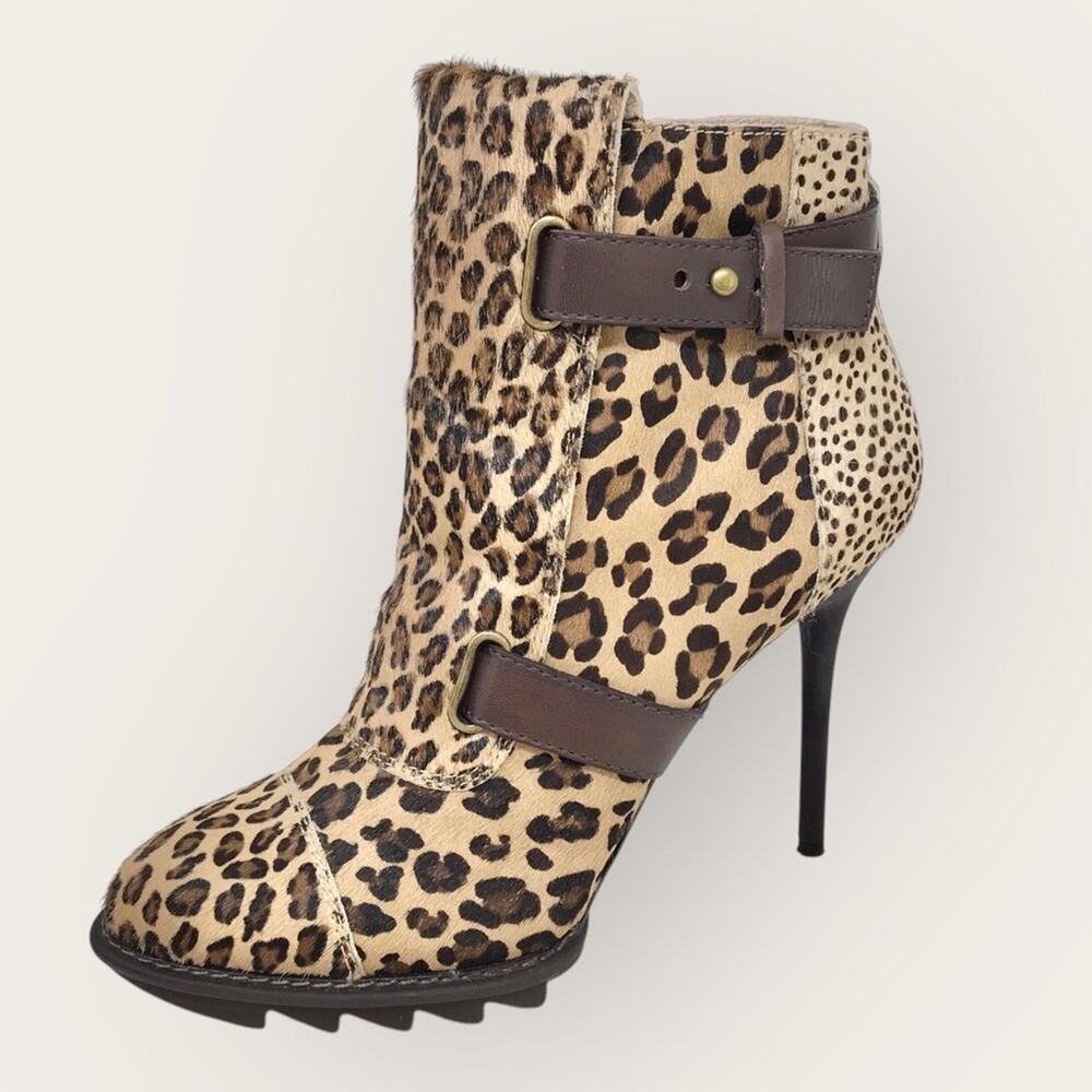 DKNY Leather Calfskin Booties NWOT Leopard Print High Heeled Ankle Boots